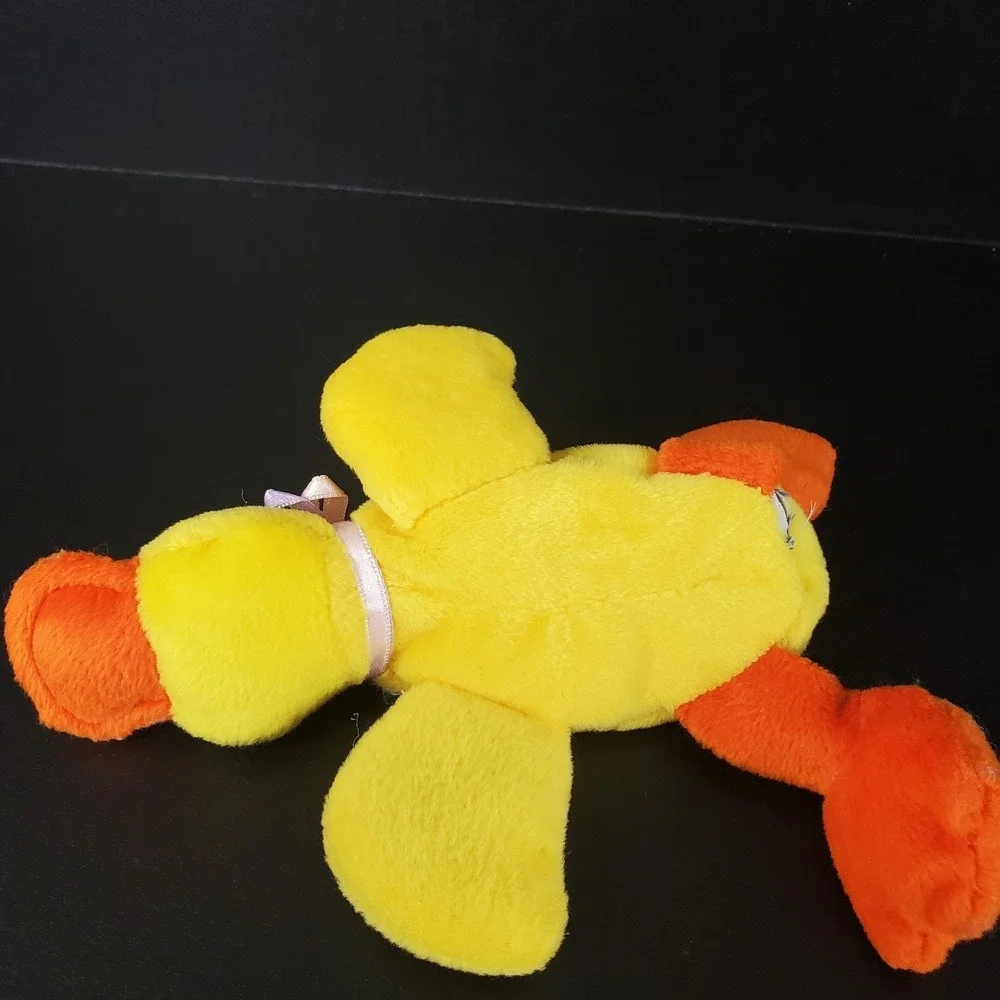 Small Yellow Floppy Bean Filled Duck Lavender Purple Satin Bow 8